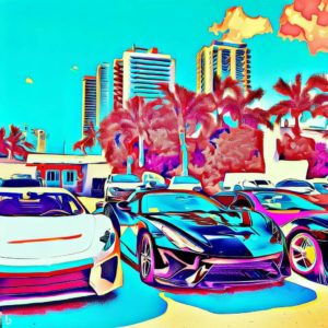 Luxury cars parked in Miami