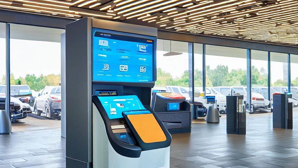 A self-service kiosk at a contactless car rental agency