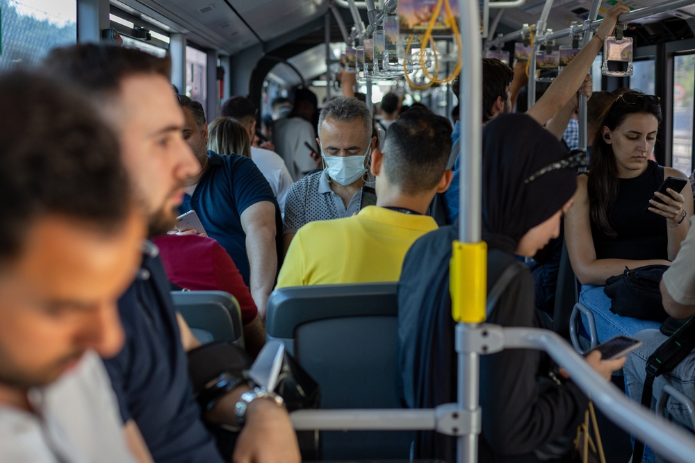 Crowded shuttle during peak hours