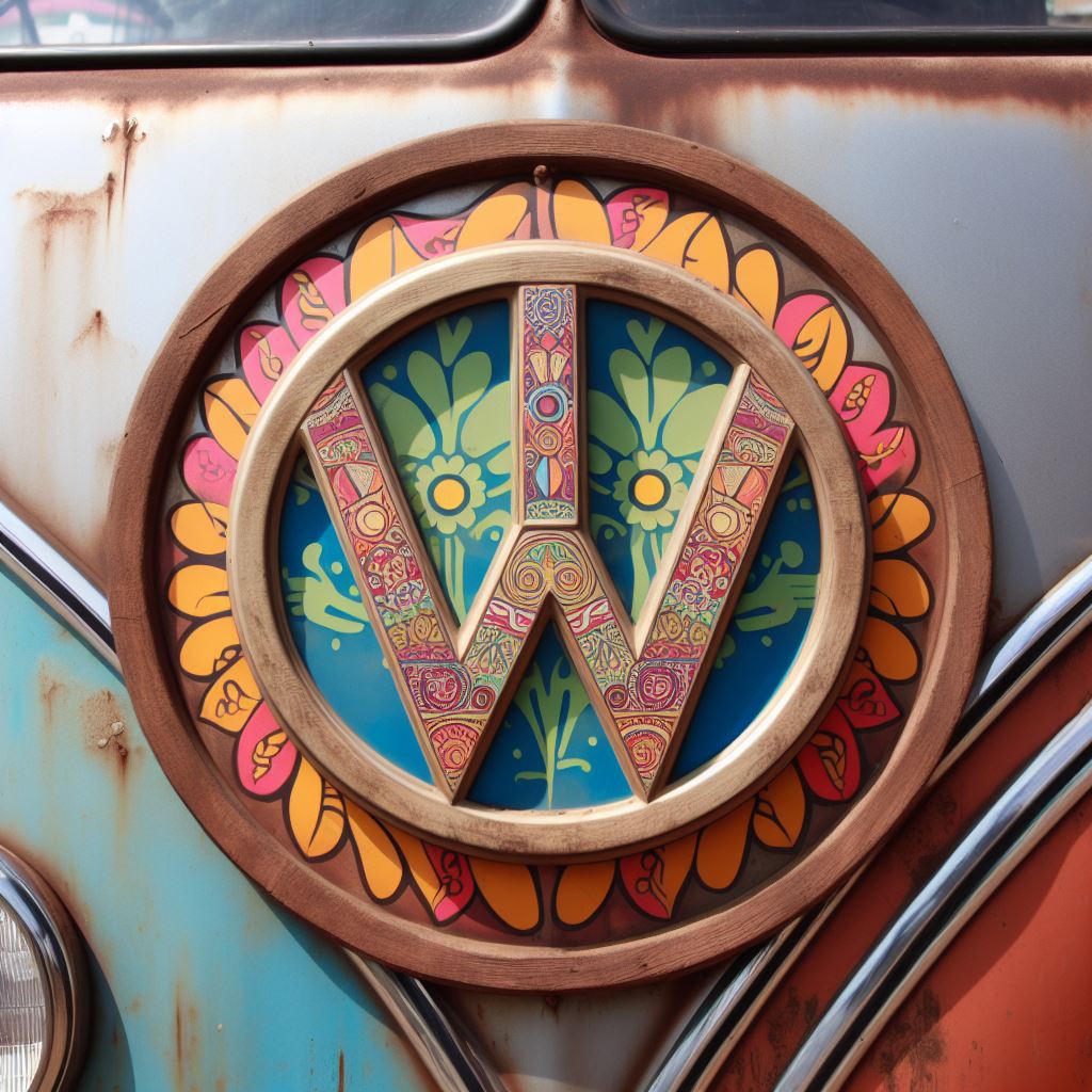 VW sign in hippie style on a VW bus