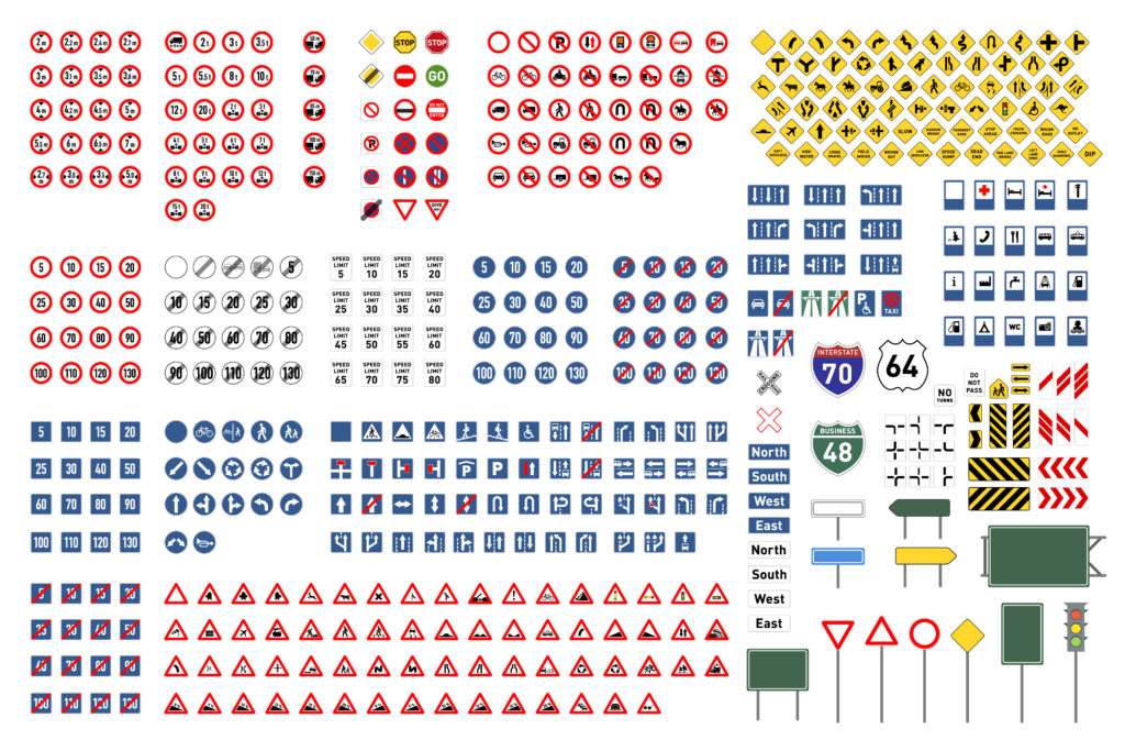 International road signs understanding for international car rental guide.