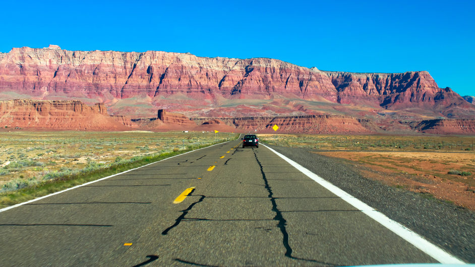 Rental car driving the Grand Canyon during a micro-holiday.