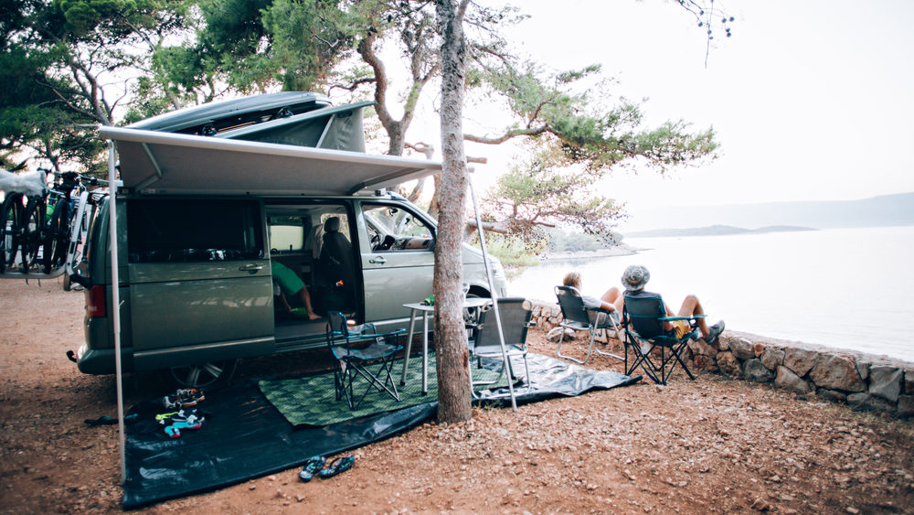 Tourists enjoying their rented camper van in the USA.