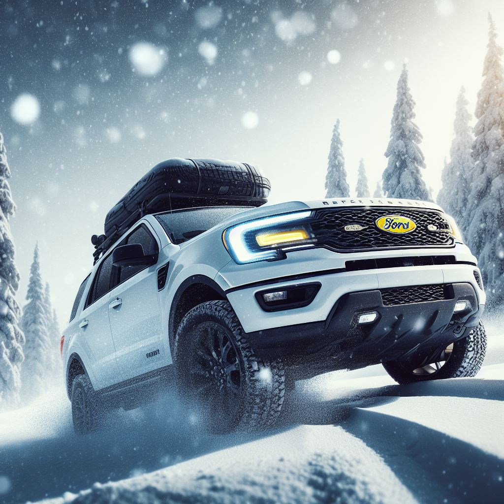Winter car rental navigating snowy terrain