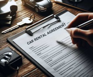 Close-up of a car rental agreement
