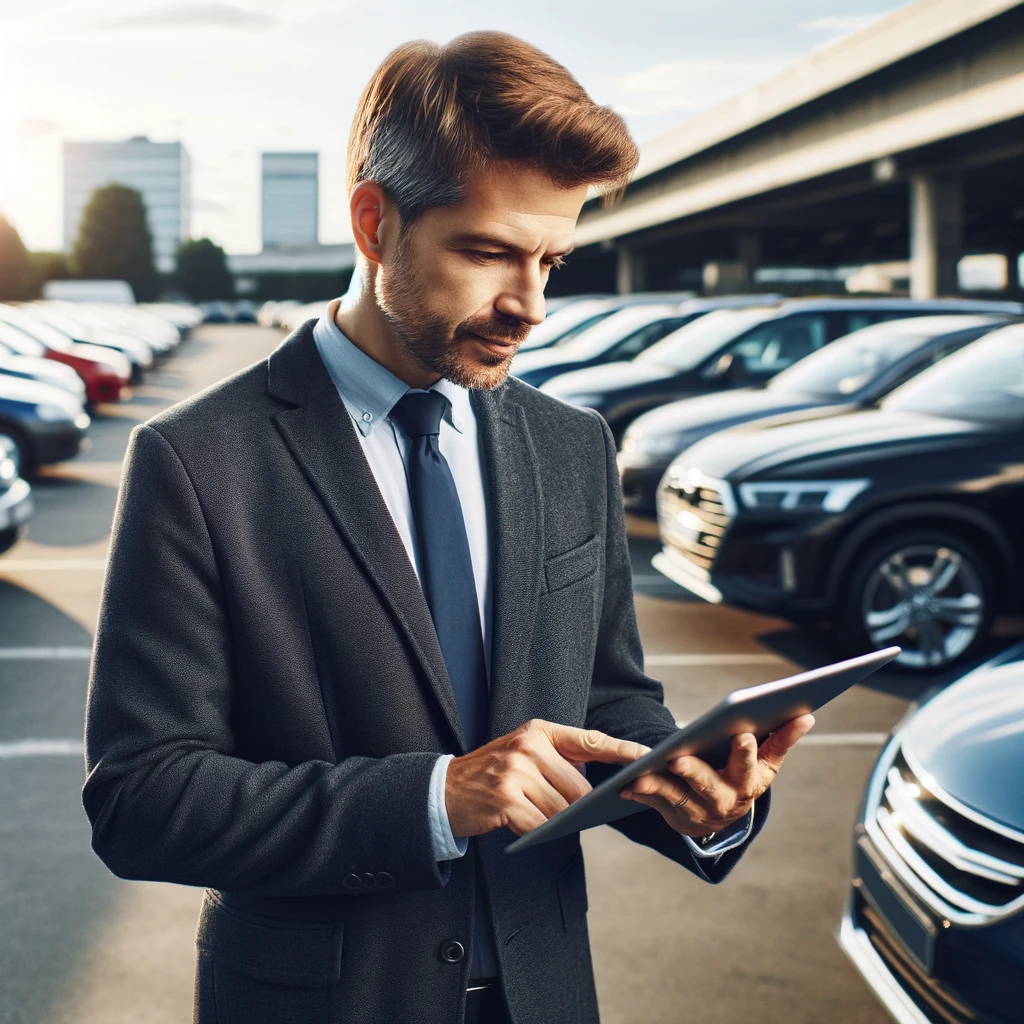 Entrepreneur selecting small business car rental.